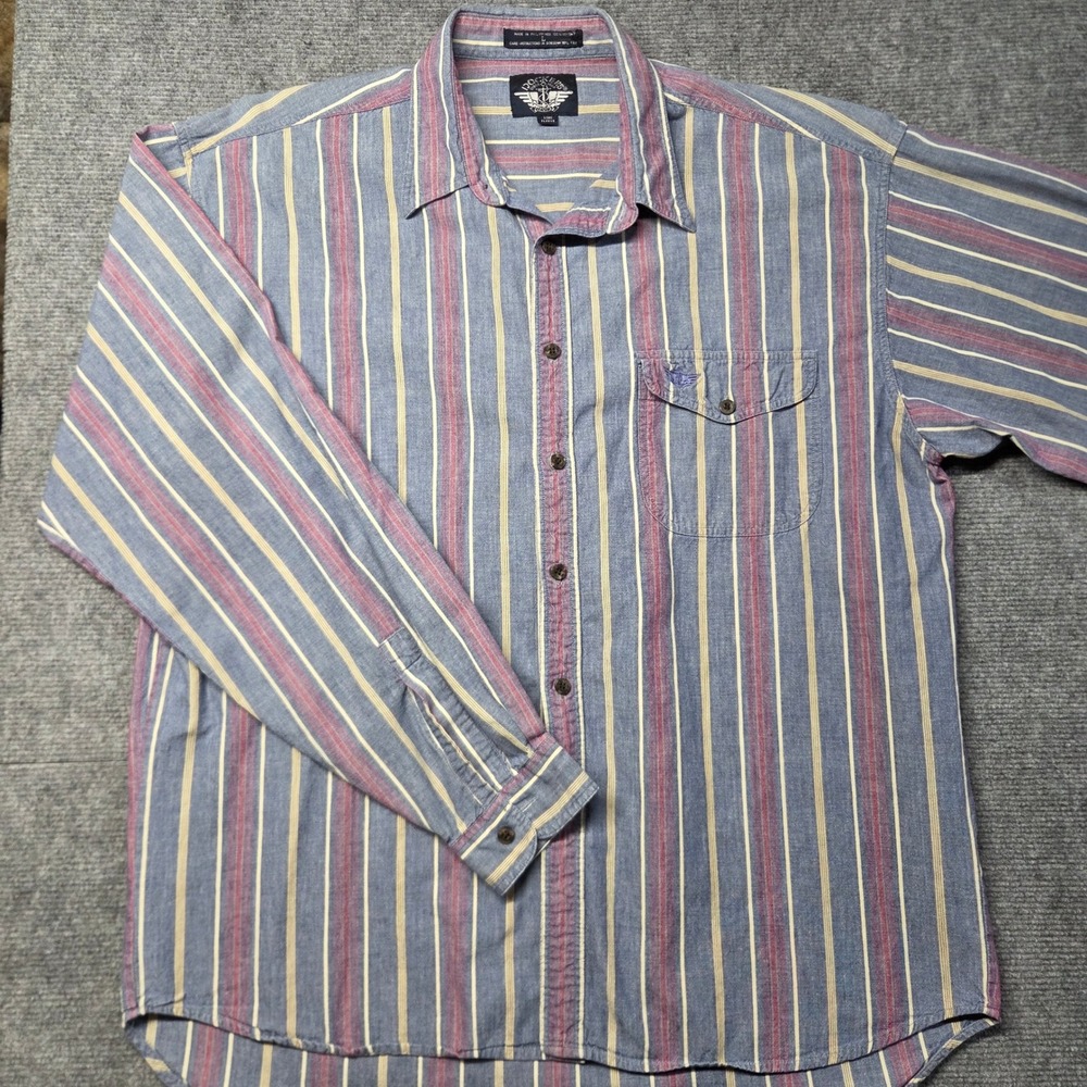 Vintage 1991 Dockers Shirt Mens L Striped Long Sleeve 90s Cotton Preppy Grandpa - Picture 1 of 14